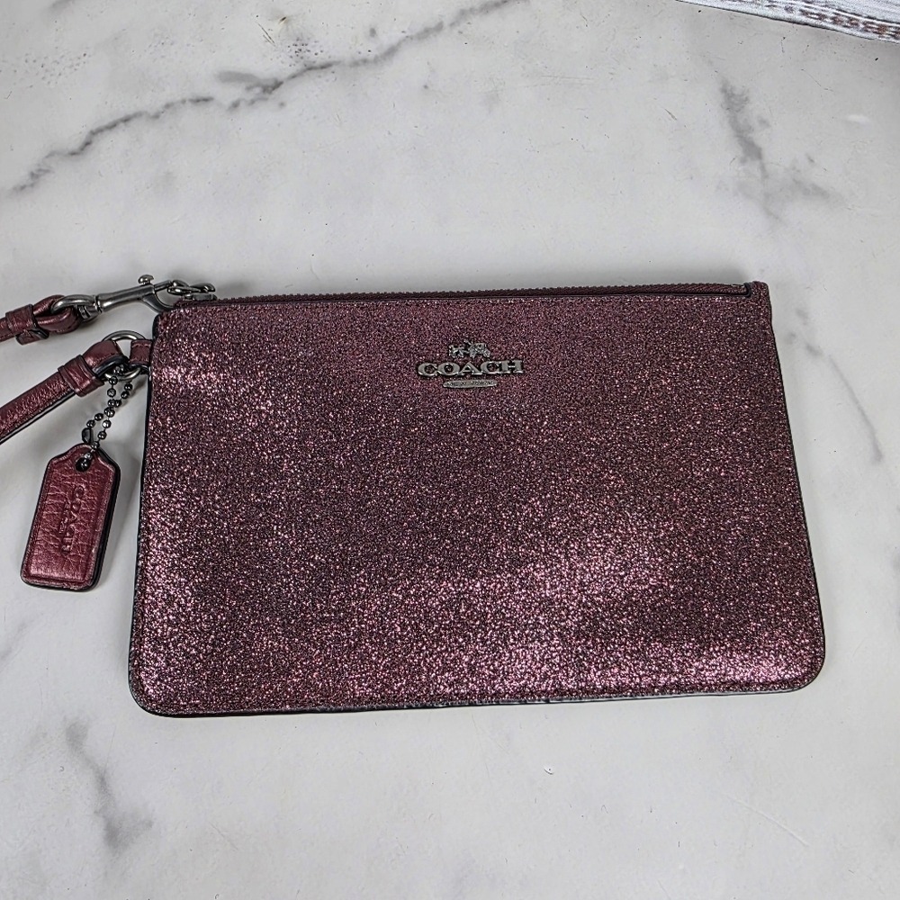 COACH #54757 GLITTER PURPLE‎ CHERRY METALLIC WRISTLET SMALL BAG